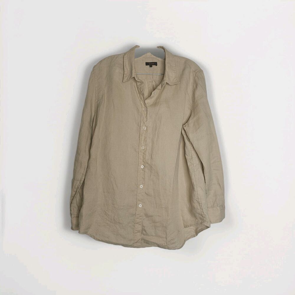 Quince Women’s Large 100% Linen Button Up Shirt Beige Long Sleeve